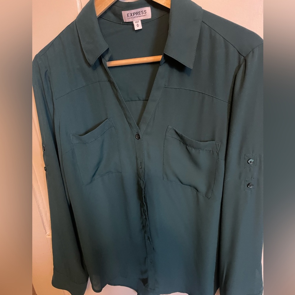 Express Long-Sleeve Button Front Button Green Blo… - image 16